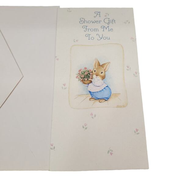 Vintage Hallmark Greeting Card Bunny with Bouquet of Flowers Vintage Cards - Picture 2 of 6